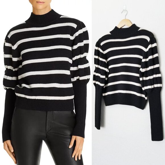 Derek Lam 10 Crosby Elani Puff-Sleeve Striped 100% Merino Wool Sweater S $250 - Picture 1 of 16